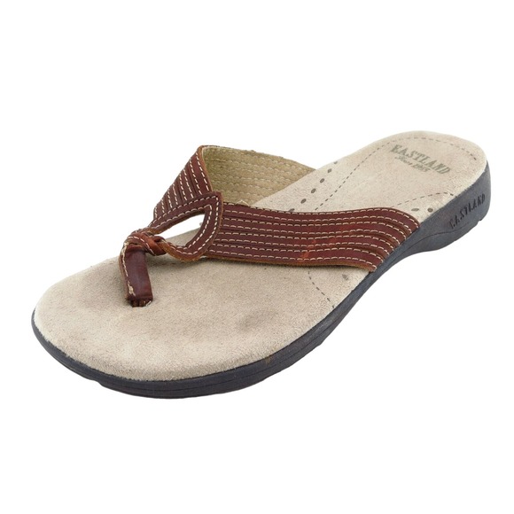 Eastland Sz 7 M Brown Flip Flop Leather Women Sandals Wander - Picture 1 of 7